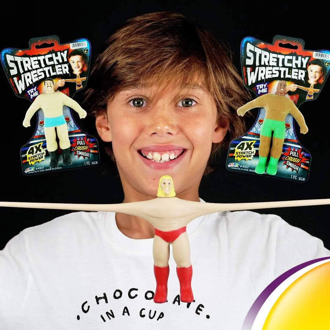 JA-RU Super Stretchy Wrestlers (6 Toys) Classic Retro Squishy Action Figures for Kids, Boys. Strong Man Stretch & Pull Stress Relief Fidget Toy. Party Favors. 4307-6s
