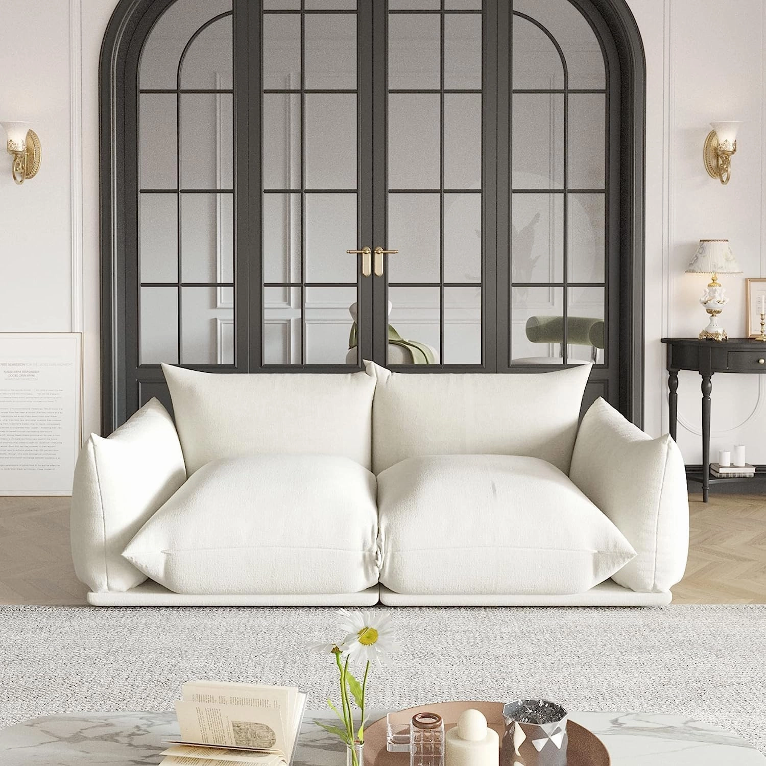 JACH Love Seat Chenille Couch, Mid-Century Sofa Deep Love Seat Couches with Thick Cushion, 77" Plush Sofas Furniture for Small Spaces Living Room Bedroom Office Apartment, White