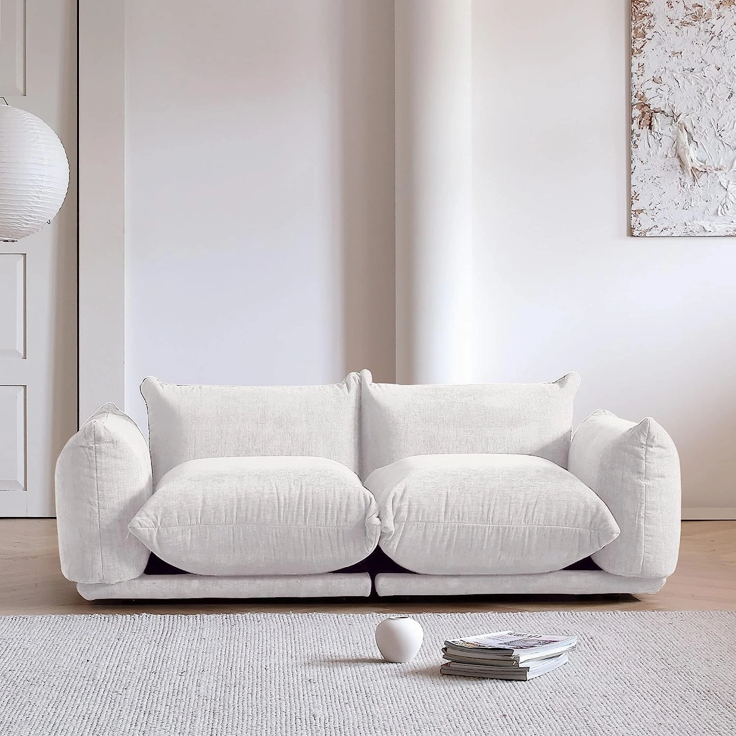 JACH Love Seat Chenille Couch, Mid-Century Sofa Deep Love Seat Couches with Thick Cushion, 77" Plush Sofas Furniture for Small Spaces Living Room Bedroom Office Apartment, White