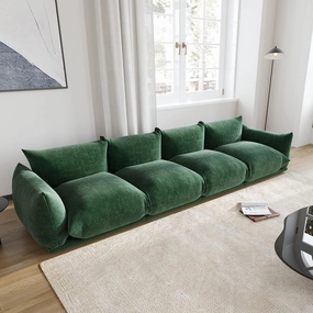 JACH Mid-Century Modern Large 4 Seater Couch, Chenille Sectional Sofa 4 Seats Modular Couches with Thick Cushion, 130" Plush Sofas Furniture for Living Room Bedroom Office Apartment, Green