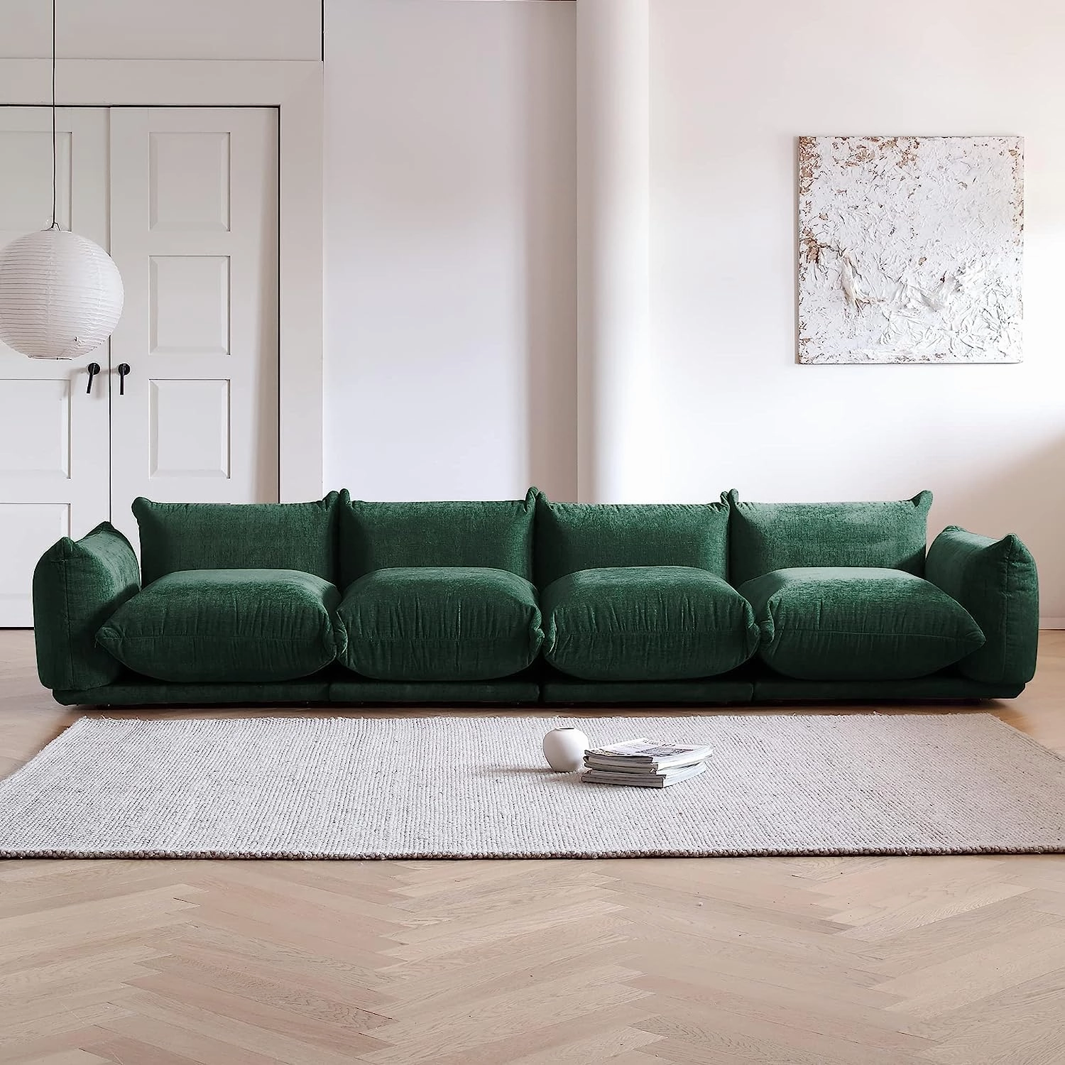 JACH Mid-Century Modern Large 4 Seater Couch, Chenille Sectional Sofa 4 Seats Modular Couches with Thick Cushion, 130" Plush Sofas Furniture for Living Room Bedroom Office Apartment, Green