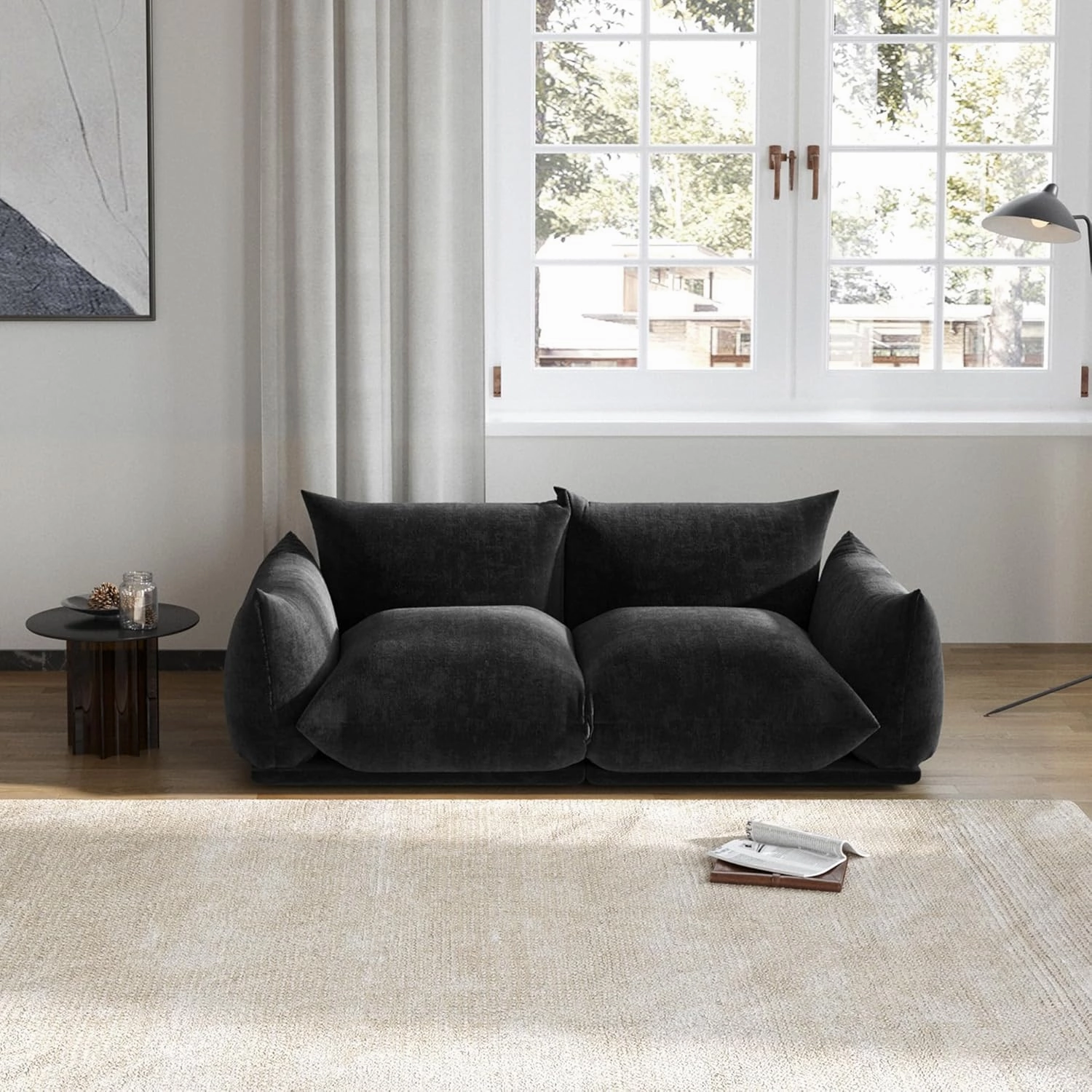 JACH Modern Love Seat Couch, Chenille Couch Deep LoveSeat Couches with Thick Cushion, 77" Plush Sofas Furniture for Small Spaces, Living Room, Bedroom, Office, Apartment, Black