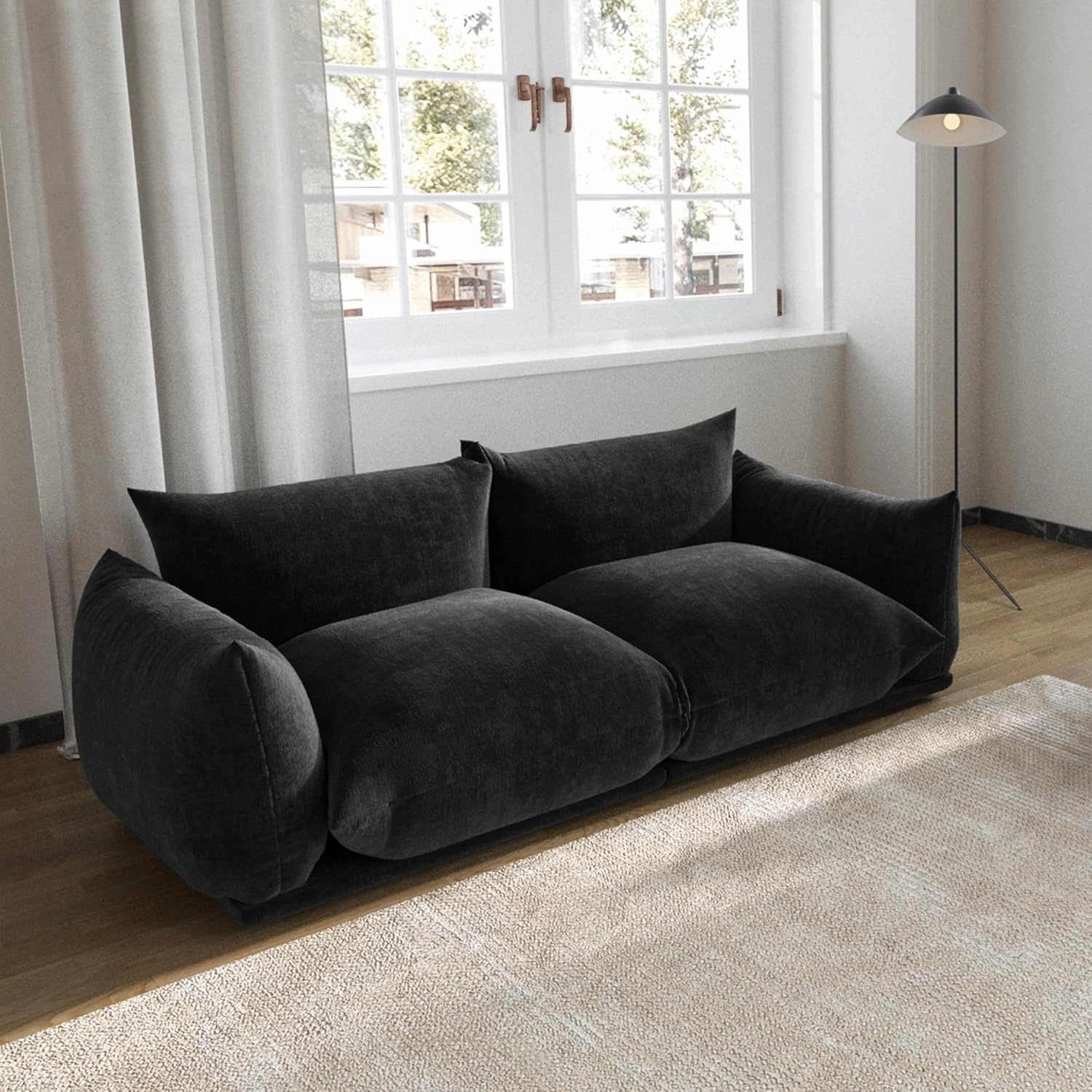 JACH Modern Love Seat Couch, Chenille Couch Deep LoveSeat Couches with Thick Cushion, 77" Plush Sofas Furniture for Small Spaces, Living Room, Bedroom, Office, Apartment, Black