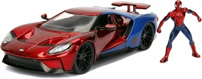 Jada Toys Marvel 1:24 2017 Ford GT Die-cast Car with 2.75" Spider-Man Figure, Toys for Kids and Adults, Red/Blue (99725)