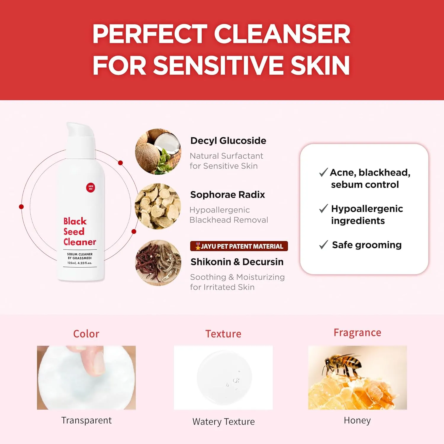 JAYU PET Black Seed Cleaner - Cat Chin Acne Treatment, Non-Toxic Hypoallergenic Cleanser, Cat Acne Chin Treatment, Remove Cat Chin Blackheads, Improves Skin Health 4.3 fl.oz (125ml)