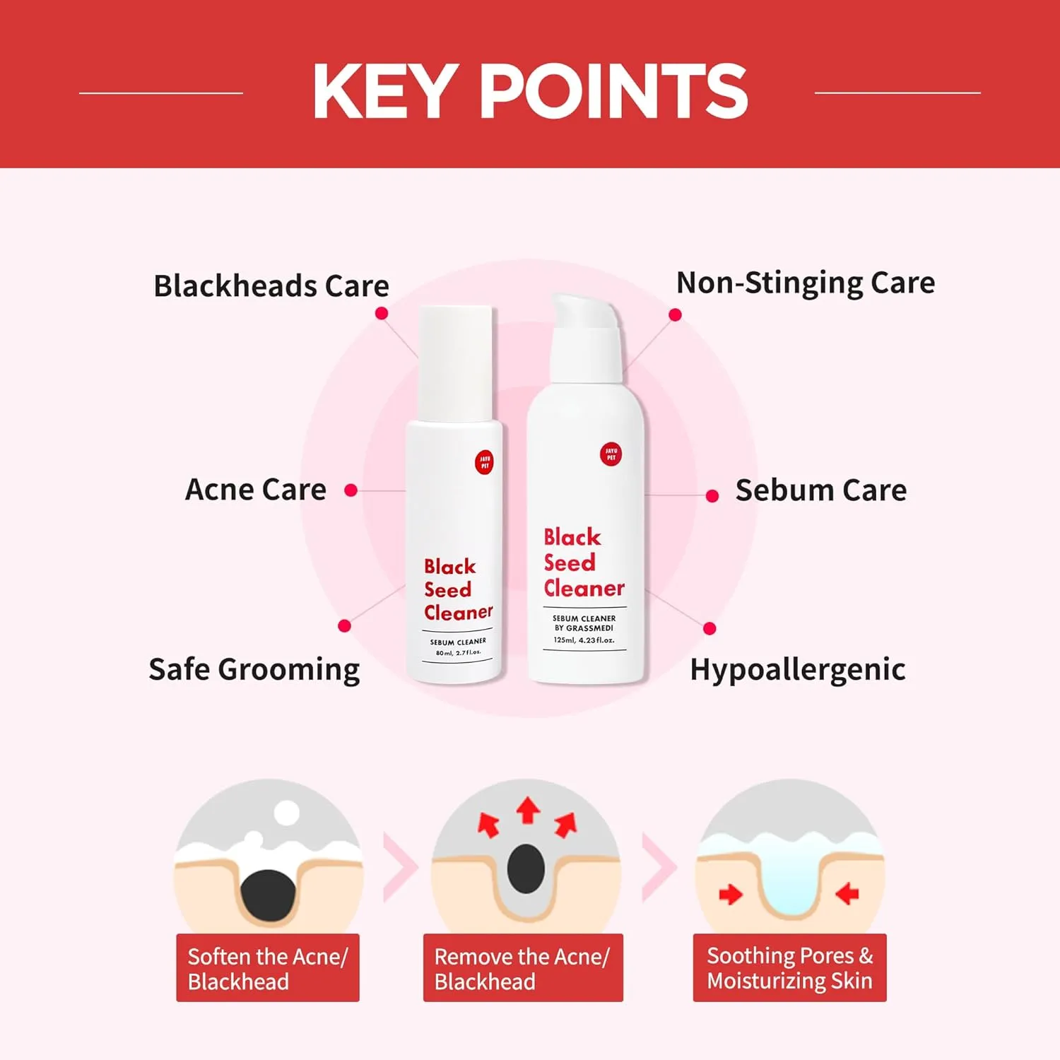 JAYU PET Black Seed Cleaner - Cat Chin Acne Treatment, Non-Toxic Hypoallergenic Cleanser, Cat Acne Chin Treatment, Remove Cat Chin Blackheads, Improves Skin Health 4.3 fl.oz (125ml)