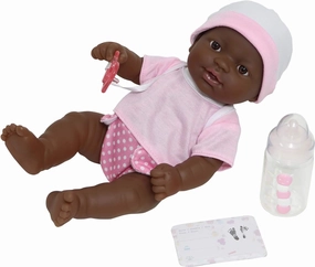 JC Toys - La Newborn Nursery | 7 Piece Doll Gift Set | 12" Life-Like African American Doll with Accessories | Pink | Ages 2  (18345)