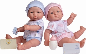 JC Toys Berenguer Boutique Realistic La Newborn 12.5" Washable Vinyl Twins | Blue and Pink Themed Gift Set with Reusable Diaper, Caps, Shirts, Pacifier, Bottles and Birth Certificate