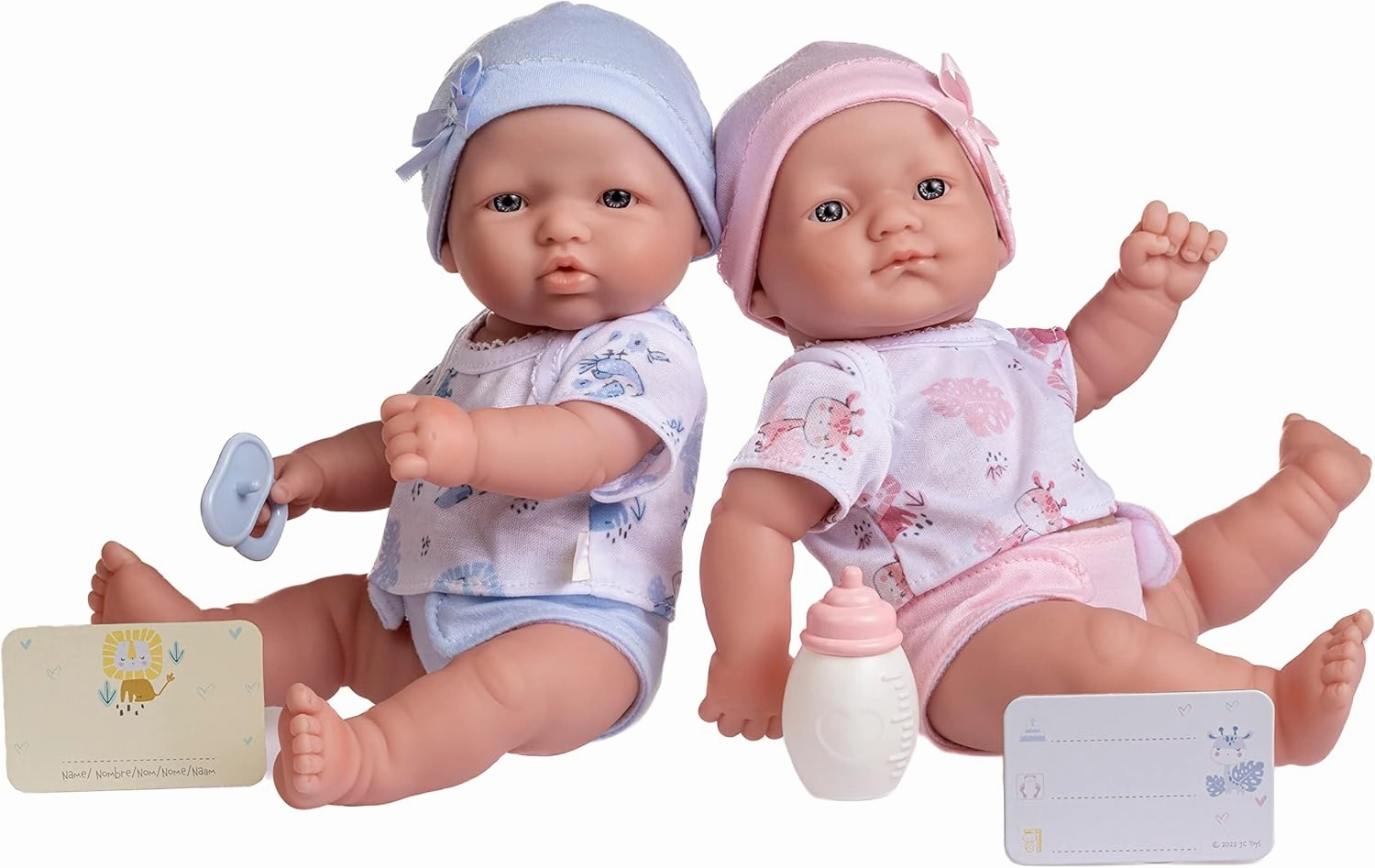 JC Toys Berenguer Boutique Realistic La Newborn 12.5" Washable Vinyl Twins | Blue and Pink Themed Gift Set with Reusable Diaper, Caps, Shirts, Pacifier, Bottles and Birth Certificate