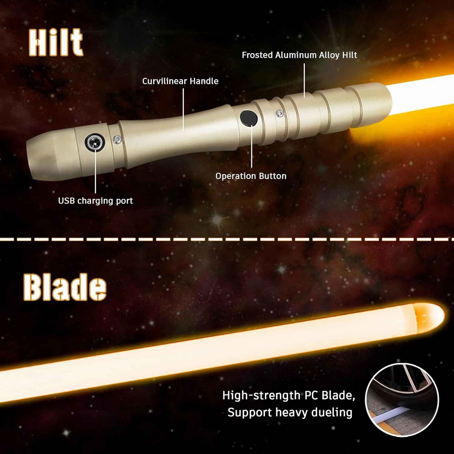 Jedi Sith LED Light Saber Force FX Lightsaber with Loud Sound and High Light, Metal Hilt, Rechargeable Lightsaber Toy for Cosplay Party（Orange）
