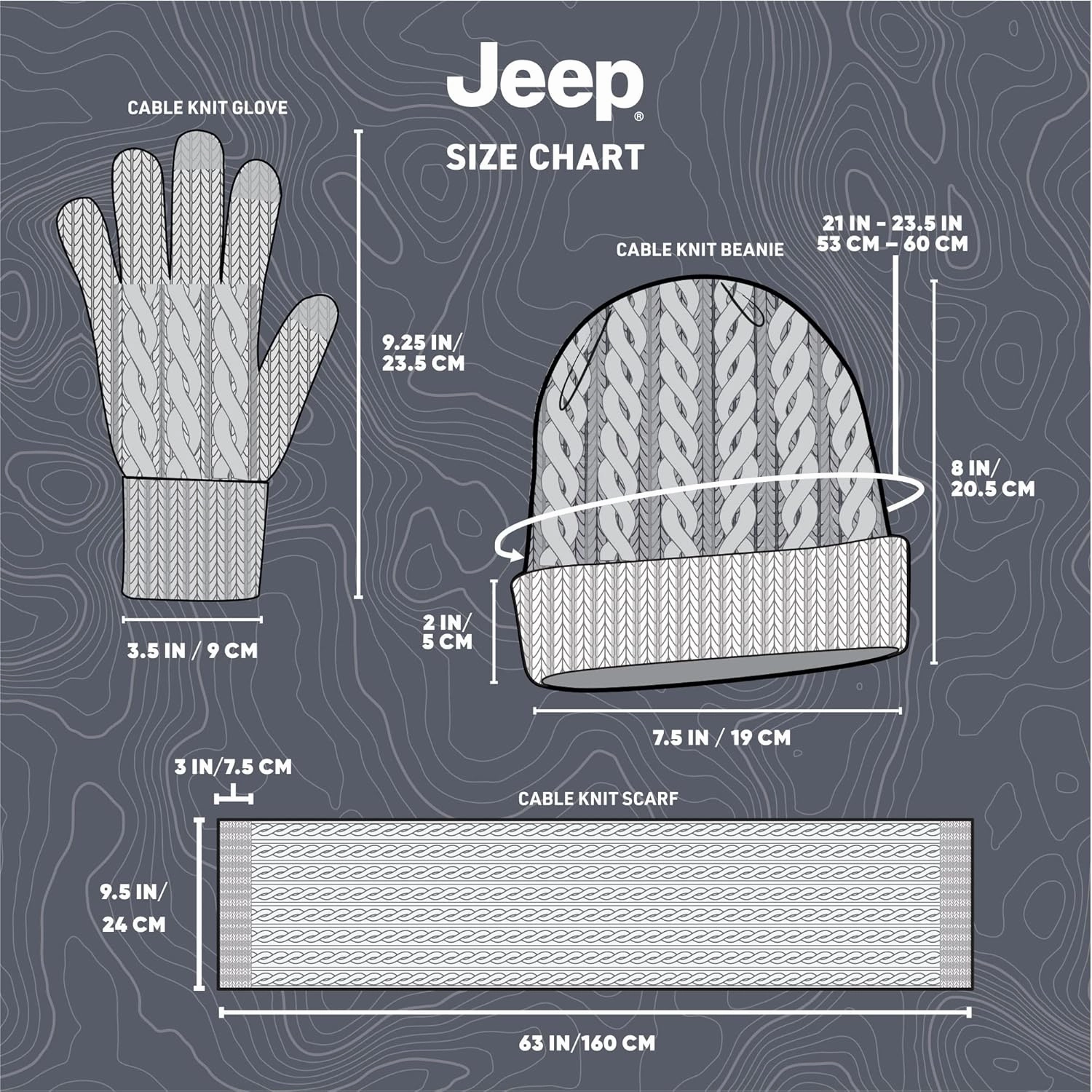 Jeep Women's 3 Piece Cable Knit Scarf, Beanie, and Gloves Set - One Size Fits Most