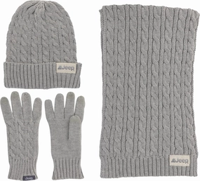 Jeep Women's 3 Piece Cable Knit Scarf, Beanie, and Gloves Set - One Size Fits Most