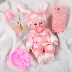 Jerify 6 Pcs 12 Inch Baby Doll Realistic Soft Newborn Baby Doll Toys Set Includes Baby Doll, Pacifier, Diaper, Bag, Bottles, Dishes Removable Pink Outfits for Toddler Kids Ages 3  (Classic)