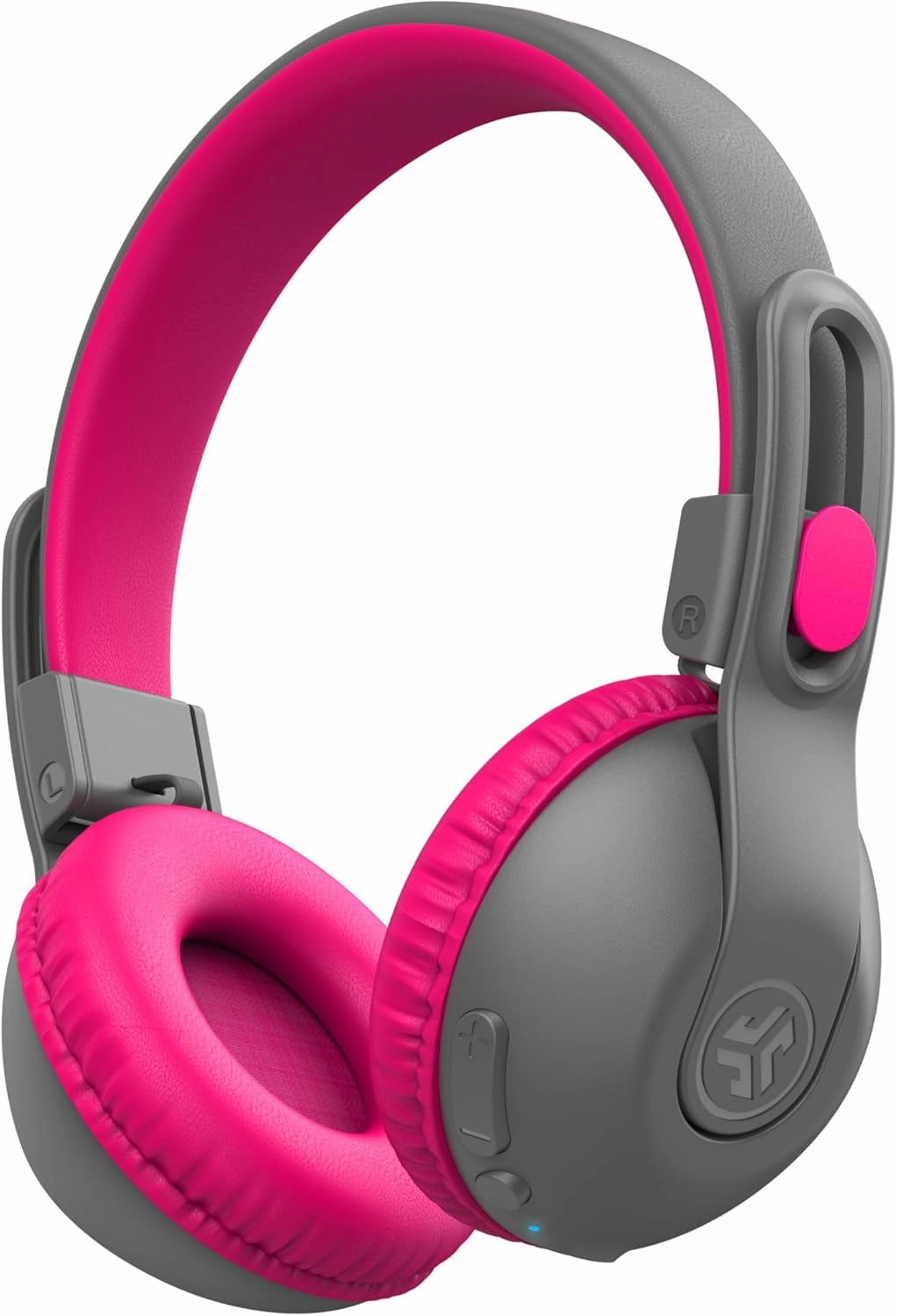 JLab JBuddies Studio 2 Wireless  Wired On-Ear Kids Headphones, Grey/Pink, 65  Hour Battery Life, Volume Safe, Volume Limiter, Folding, Adjustable, Noise Isolation, with Mic