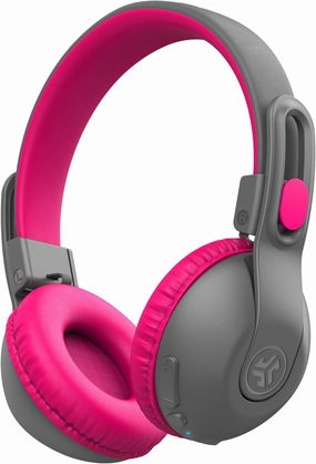 JLab JBuddies Studio 2 Wireless  Wired On-Ear Kids Headphones, Grey/Pink, 65  Hour Battery Life, Volume Safe, Volume Limiter, Folding, Adjustable, Noise Isolation, with Mic