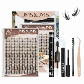 JMS&JMS Lash Clusters Kit 144 pcs Natural Cluster Lashes Invisible Band Manga Lashes with Lash Bond and Seal Eyelash Applictor Lash Remover Lash Extension Kit for Beginner (Fairy-8-18mix)