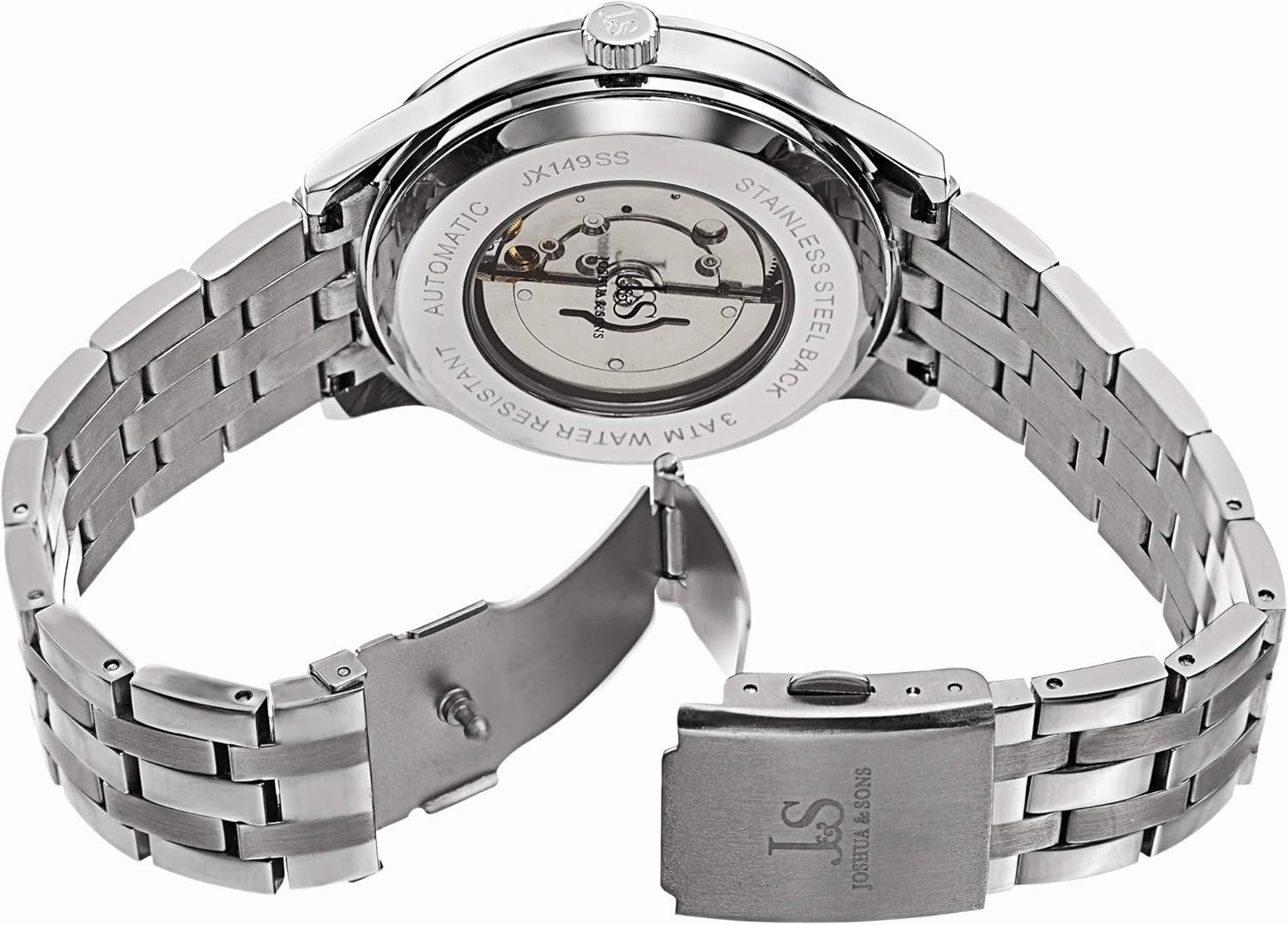 Joshua & Son’s Automatic Stainless Steel Bracelet Men's Watch - Polished Bezel, Embossed Dial, Date Window, Self Winding Automatic Movement - JX149