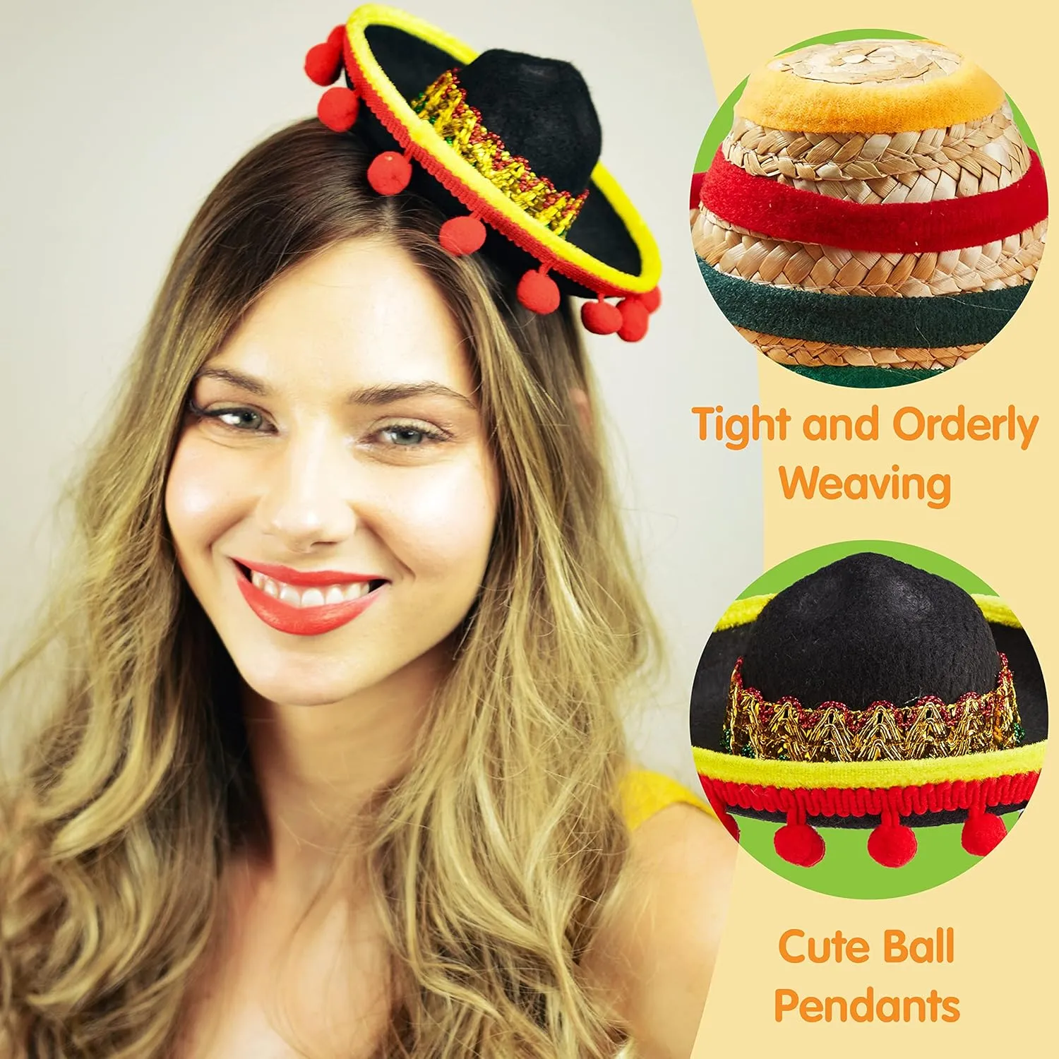 JOYIN 6 PCS Cinco De Mayo Fiesta Fabric and Straw Sombrero Hat Party Costume for Fun Fiesta Headbands Party Supplies, Mexican Theme Decorations, Luau Event Photo Props and Party Favors