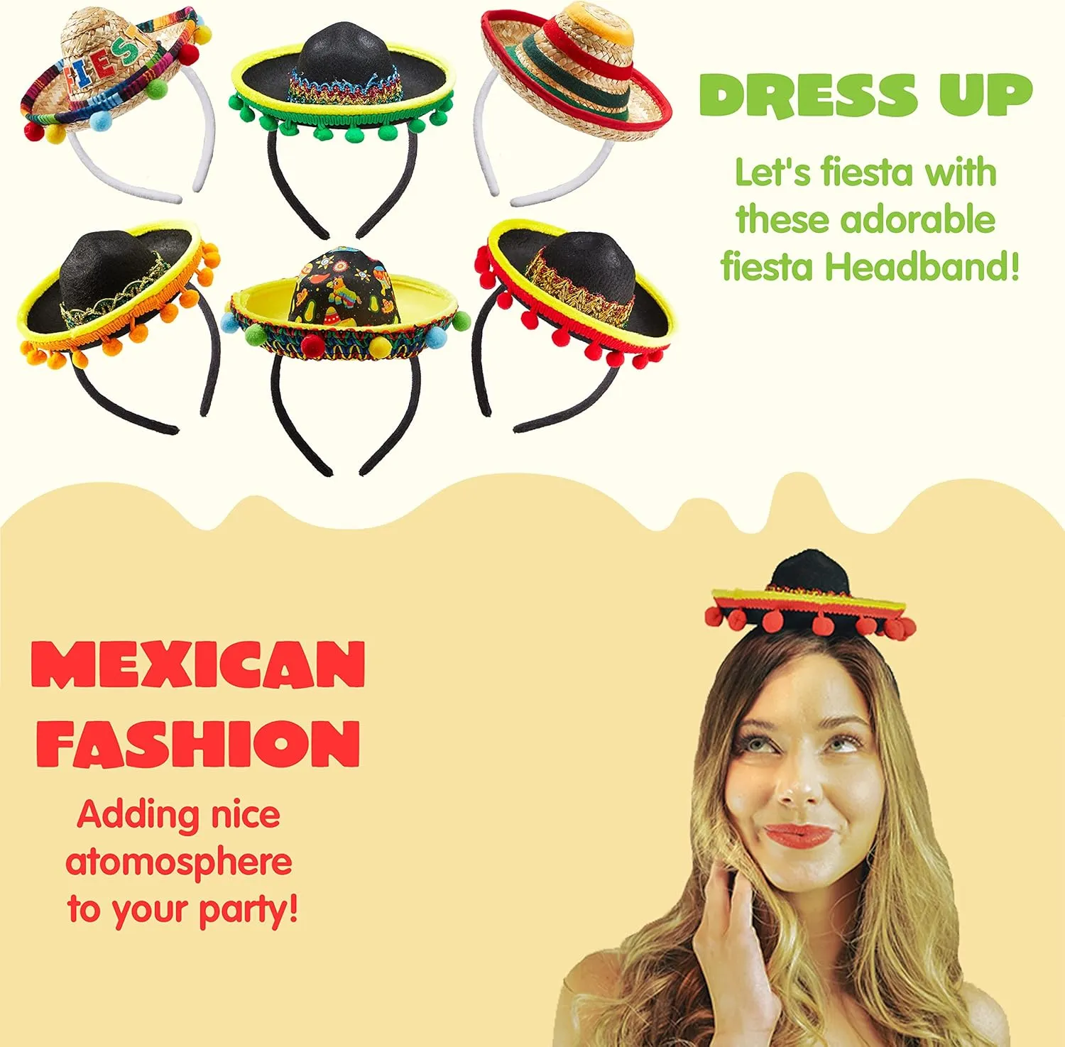 JOYIN 6 PCS Cinco De Mayo Fiesta Fabric and Straw Sombrero Hat Party Costume for Fun Fiesta Headbands Party Supplies, Mexican Theme Decorations, Luau Event Photo Props and Party Favors