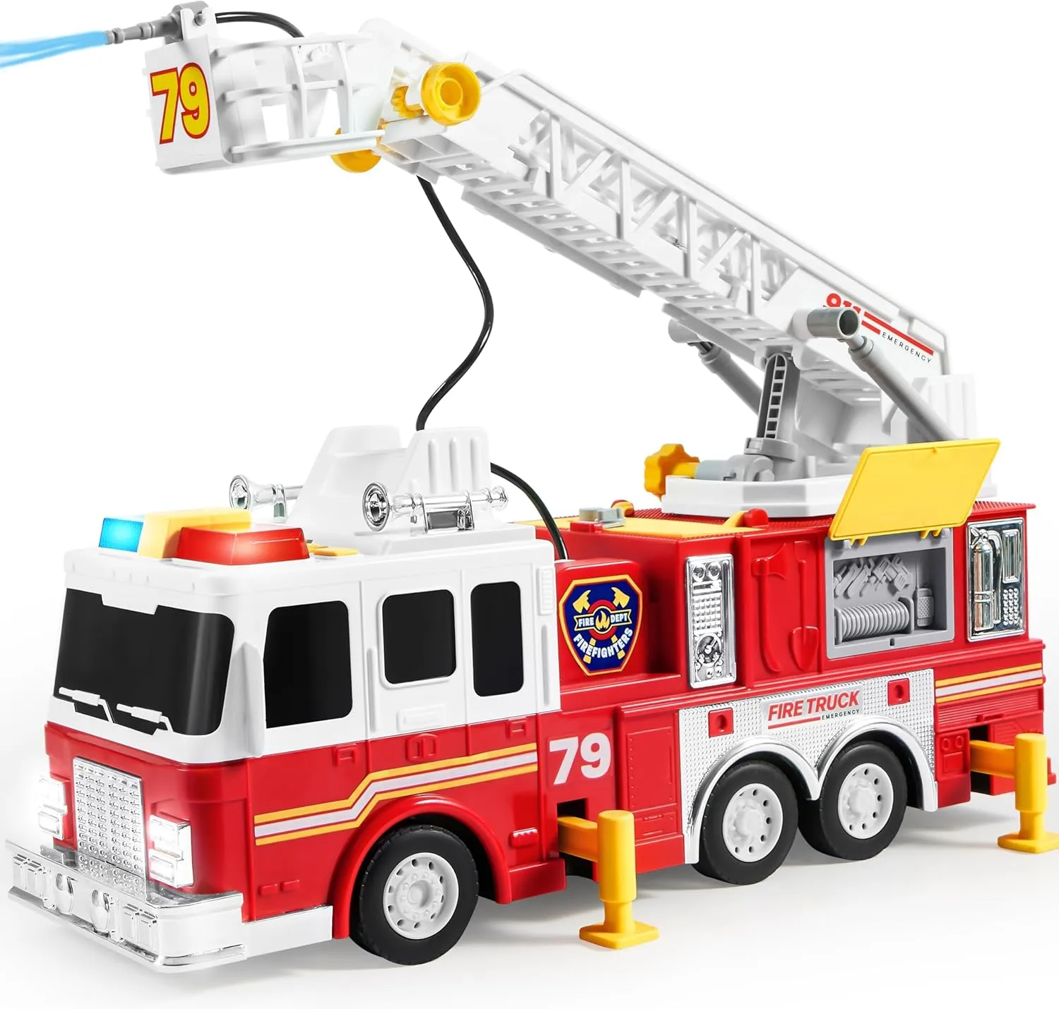 JOYIN Extra Large Fire Truck Toys for Boys Girls with 33-inch Ladder, Lights, Realistic Sirens & Button, Big Firetruck Engine for Toddlers 3 , Christmas Birthday Gift