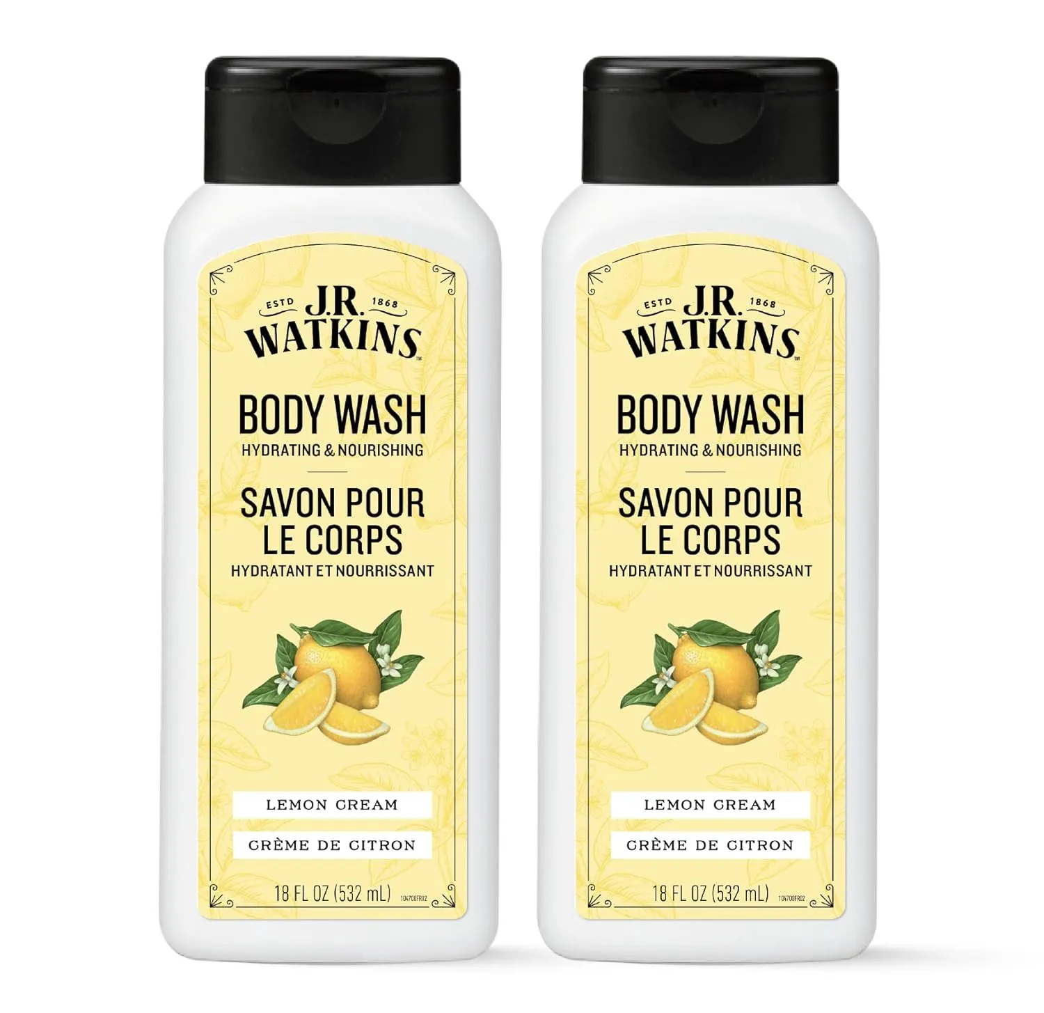 J.R. Watkins Body Wash Lemon Cream, 18 fl oz, 2 Pack