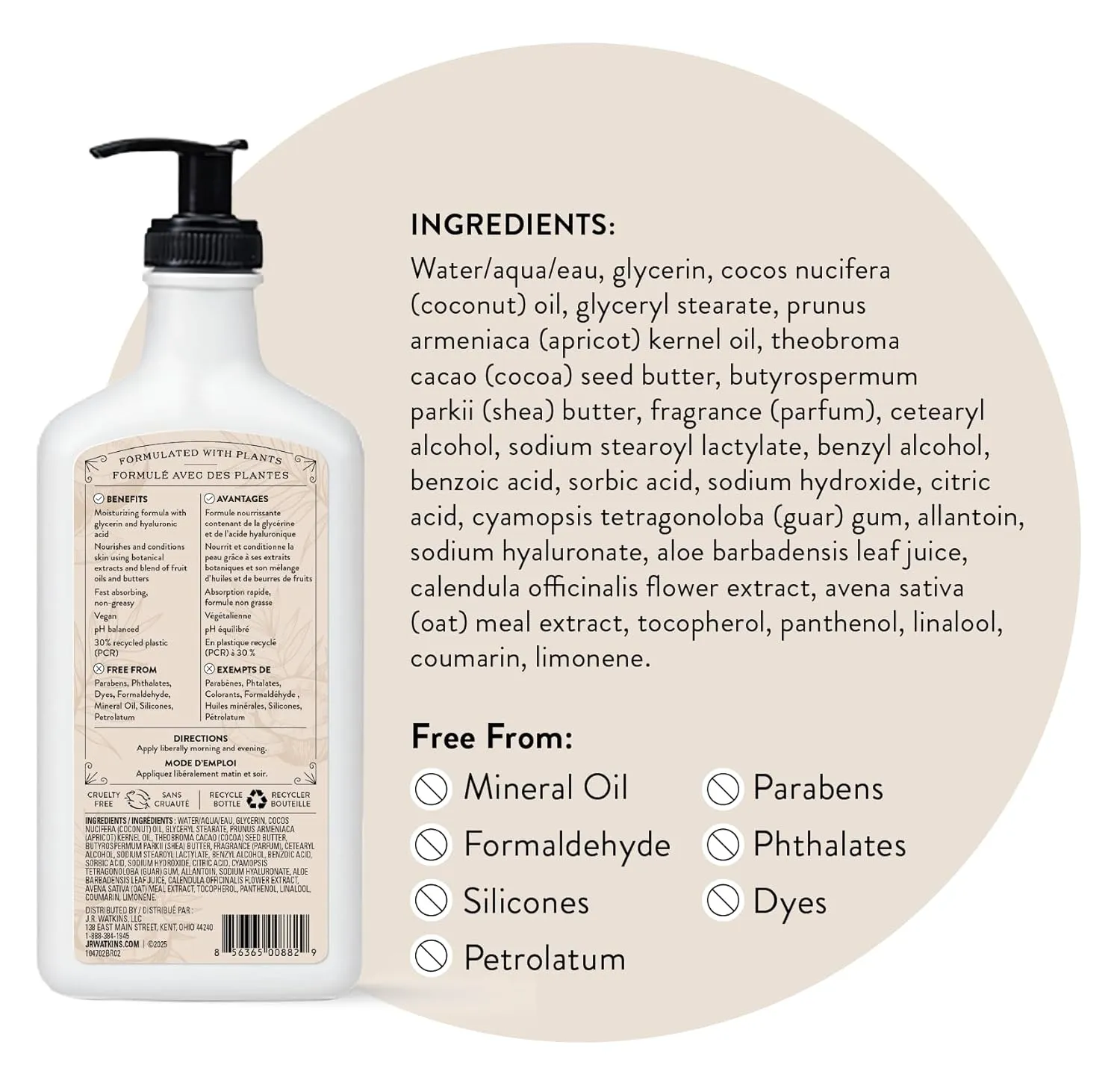J.R. Watkins Daily Moisturizing Body Lotion, Coconut, 18 fl oz, 2 Pack