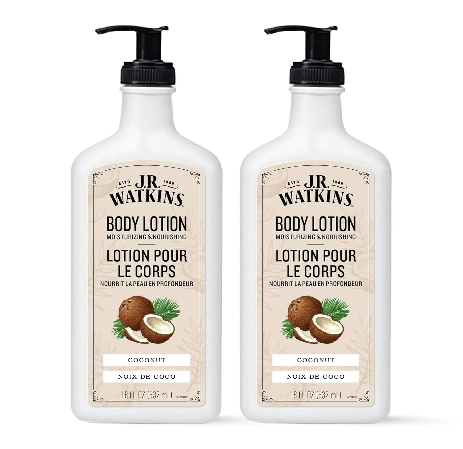 J.R. Watkins Daily Moisturizing Body Lotion, Coconut, 18 fl oz, 2 Pack