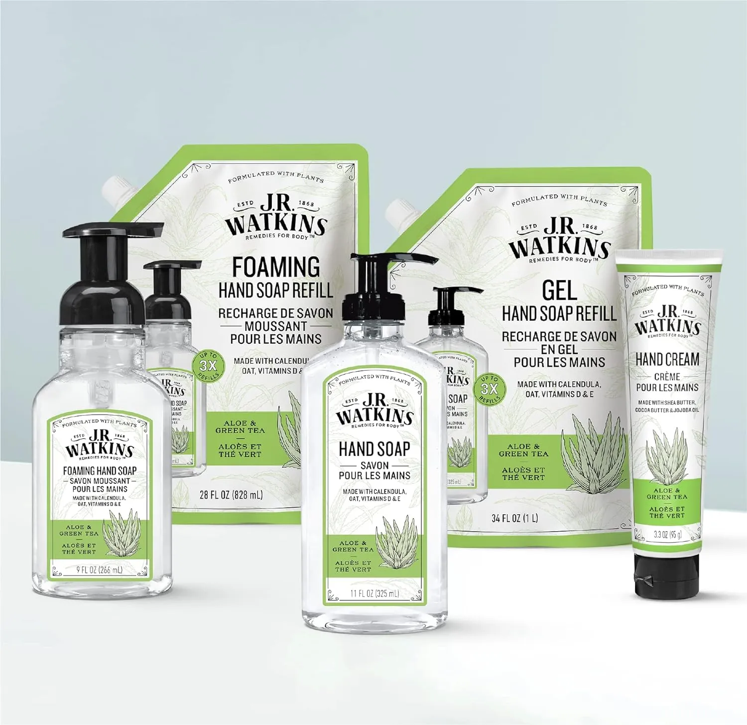 JR Watkins Gel Hand Soap, Aloe & Green Tea, 3 Pack, Scented Liquid Hand Wash for Bathroom or? Kitchen, USA Made and Cruelty Free, 11 fl oz