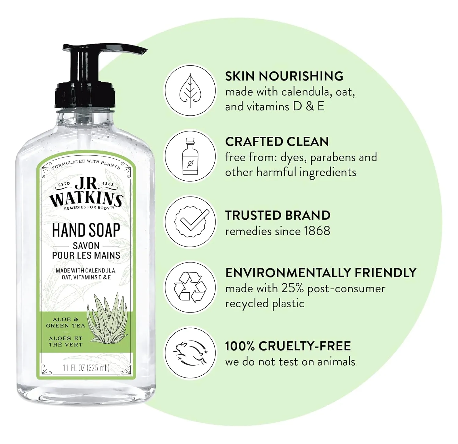 JR Watkins Gel Hand Soap, Aloe & Green Tea, 3 Pack, Scented Liquid Hand Wash for Bathroom or? Kitchen, USA Made and Cruelty Free, 11 fl oz