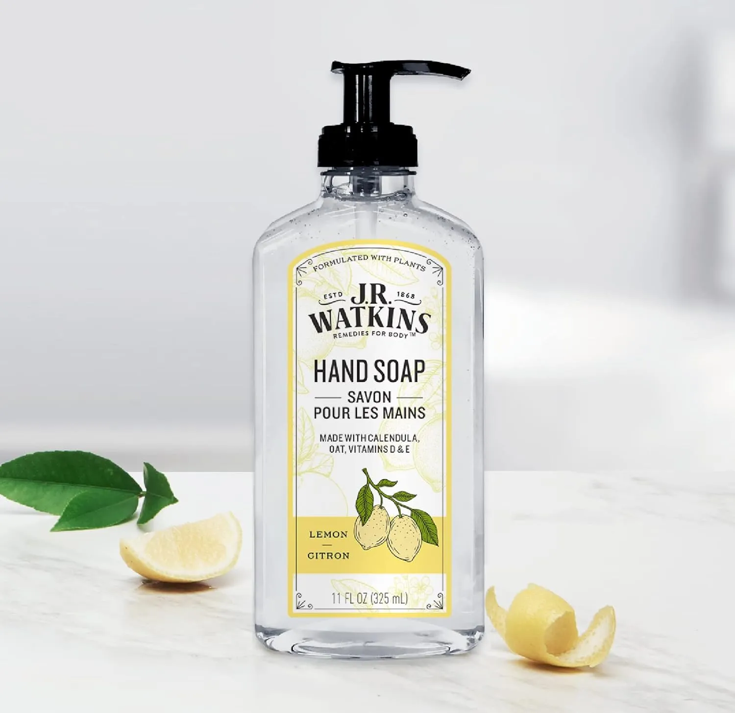 J.R. Watkins Liquid Hand Soap With Dispenser, Moisturizing Hand Soap, Alcohol-Free, Cruelty-Free, Use For Bathroom or Kitchen, Lemon, 11 Fl Oz, 3 Pack