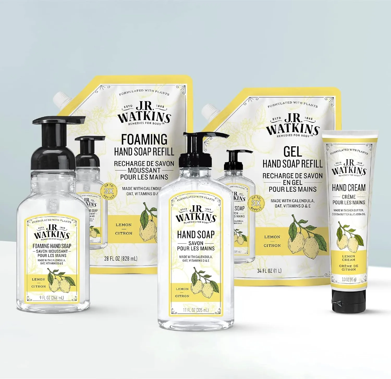 J.R. Watkins Liquid Hand Soap With Dispenser, Moisturizing Hand Soap, Alcohol-Free, Cruelty-Free, Use For Bathroom or Kitchen, Lemon, 11 Fl Oz, 3 Pack