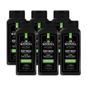 JR Watkins Natural Daily Moisturizing Body Wash, Wintergreen & Sprice, 6 Pack, Hydrating Shower Gel for Men and Women, Free of SLS, USA Made and Cruelty Free, 18 Fl Oz (Pack of 6)