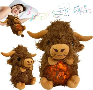 JULI DREAM Anxiety Relief Koala Highland Cow, Breathing Teddy Anxiety Bear with Calming Music, Lights, Sleeping Otter Plush, Soothing Highland Cow for Adults & Kids, Stress Relief Stuffed Animal