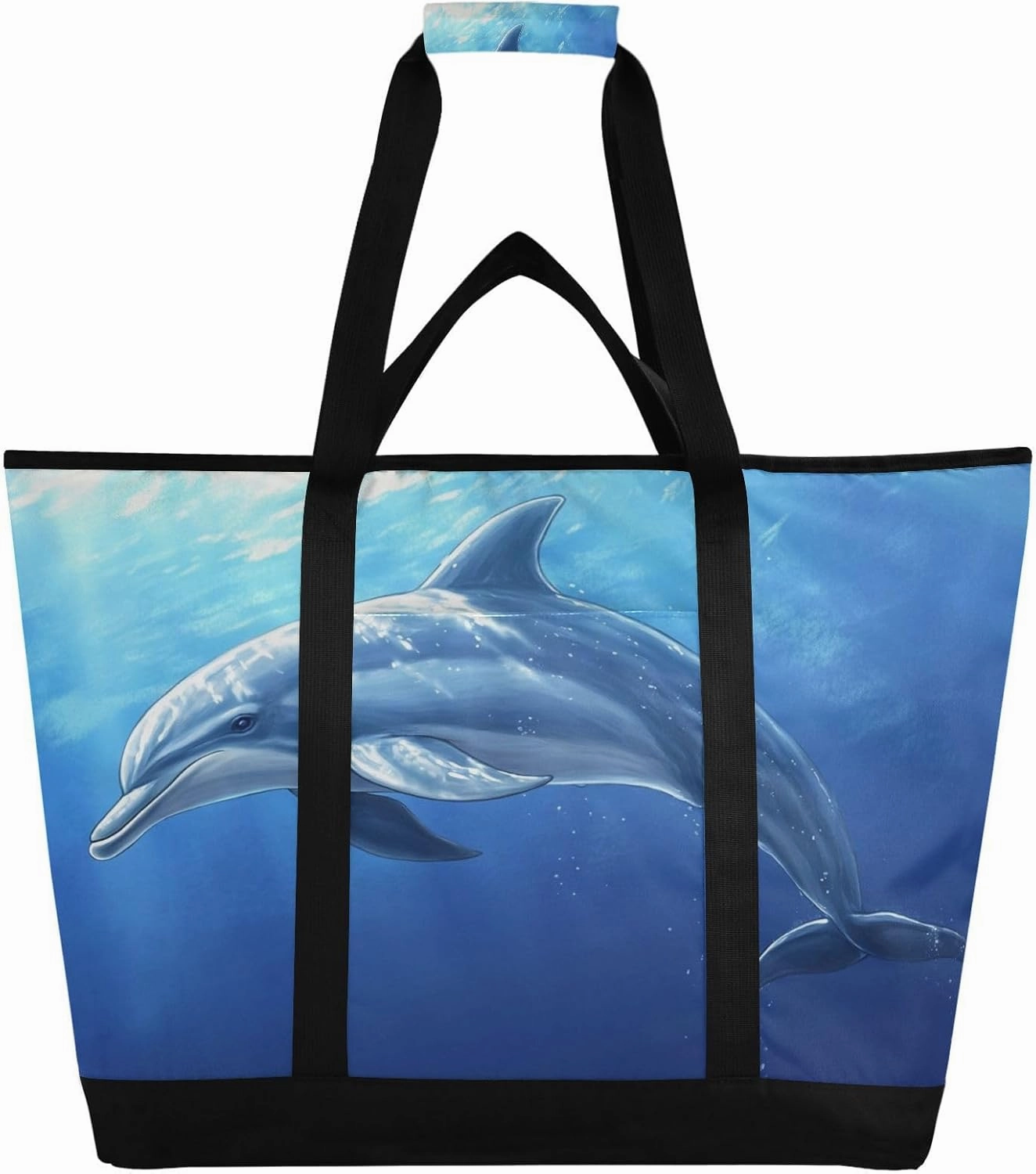 Jumping Dolphin Reusable Insulated Lunchbox Cooler Bag, Leakproof Kitchen Grocery Bag Collapsible Portable Cooler Tote Bag for Picnic, Camping, Office, Travel