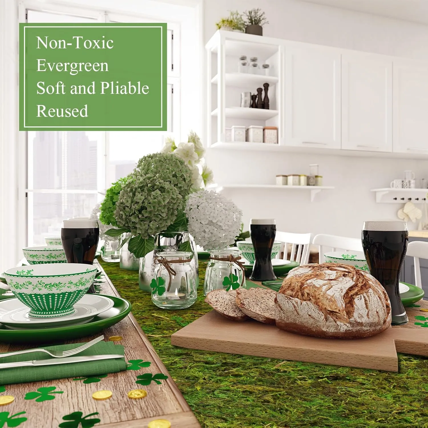 Jutom Dried Moss Table Runner Preserved Moss Mat Artificial Green Moss Roll for Party Tabletop Decoration Fairy Gardens Wedding Arts Crafts, Dark Green, 6 x 40 (2 Pcs)
