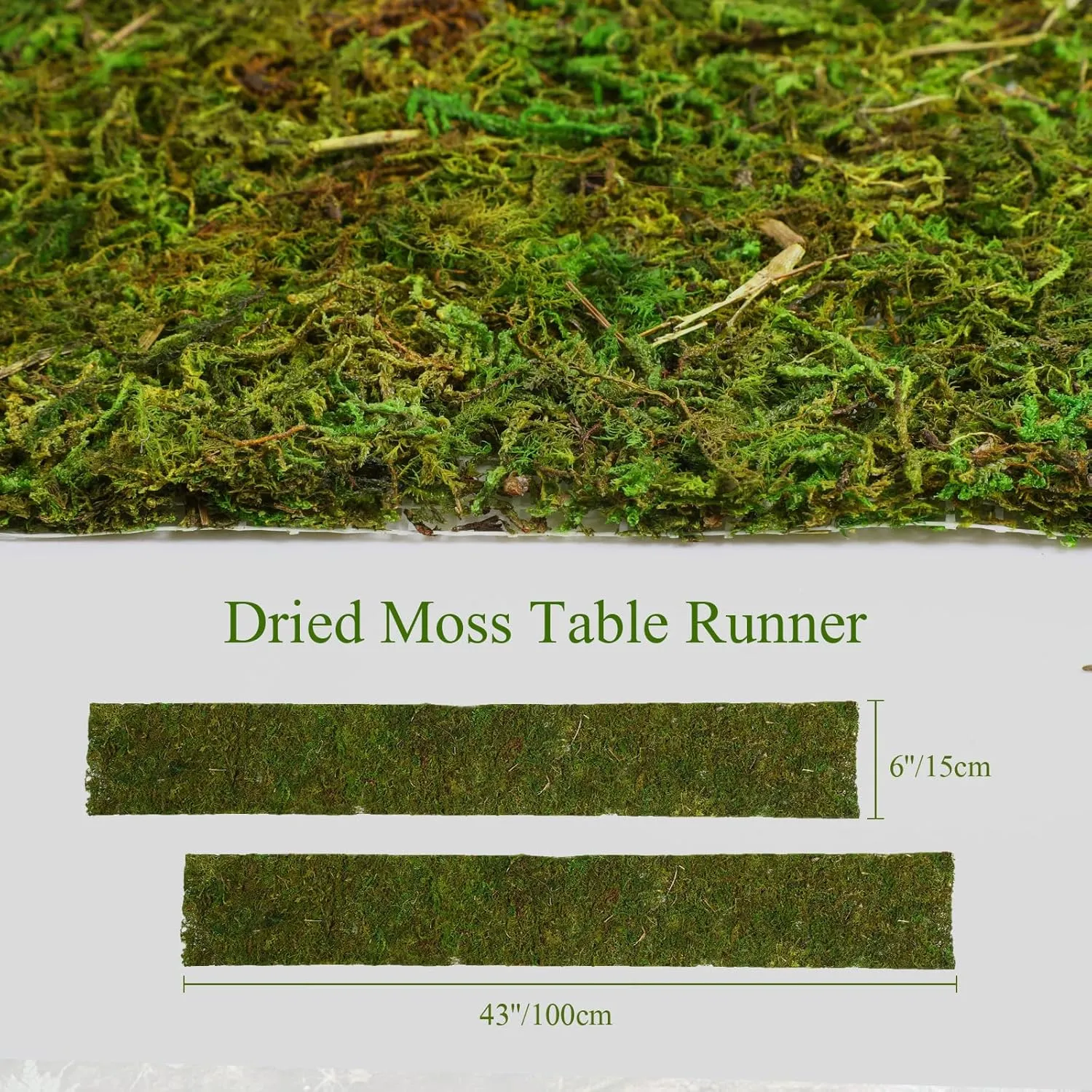 Jutom Dried Moss Table Runner Preserved Moss Mat Artificial Green Moss Roll for Party Tabletop Decoration Fairy Gardens Wedding Arts Crafts, Dark Green, 6 x 40 (2 Pcs)