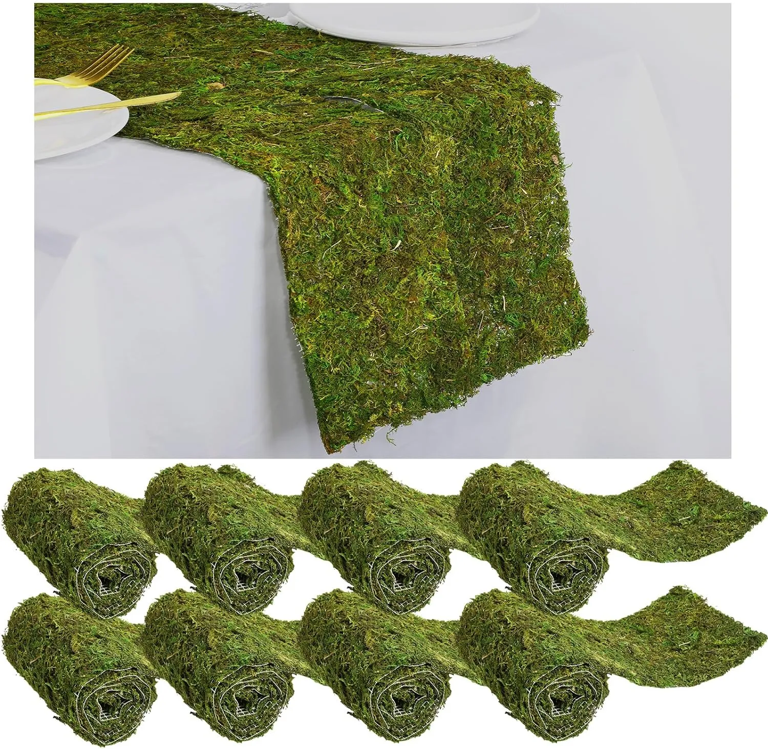 Jutom Dried Moss Table Runner Preserved Moss Mat Artificial Green Moss Roll for Party Tabletop Decoration Fairy Gardens Wedding Arts Crafts, Dark Green, 6 x 40 (2 Pcs)