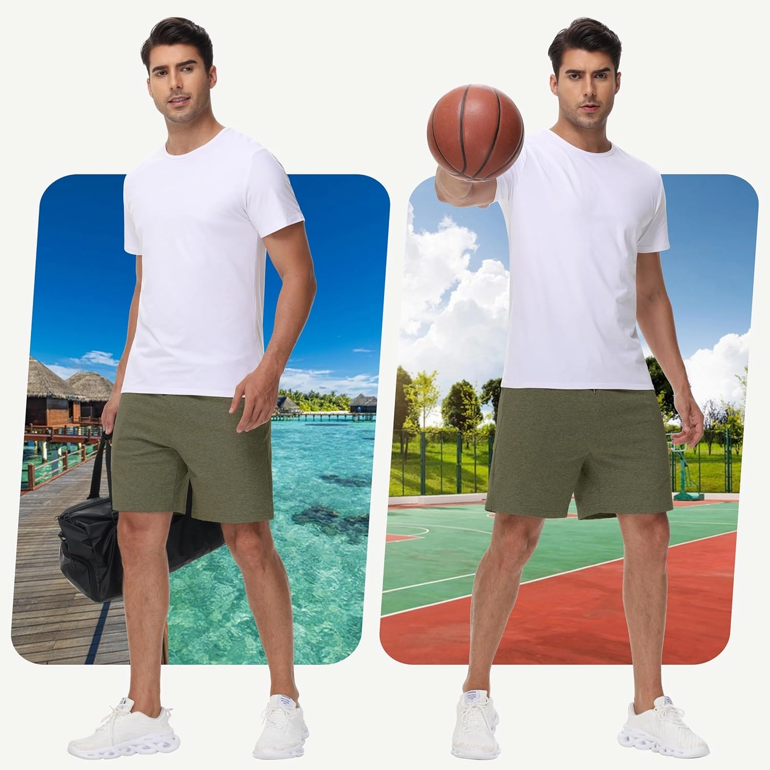 JWM Men's 7" Sweat Shorts - Cotton Above Knee Comfy Soft Casual Lounge Gym Workout Fleece Summer Shorts with Zipped Pockets