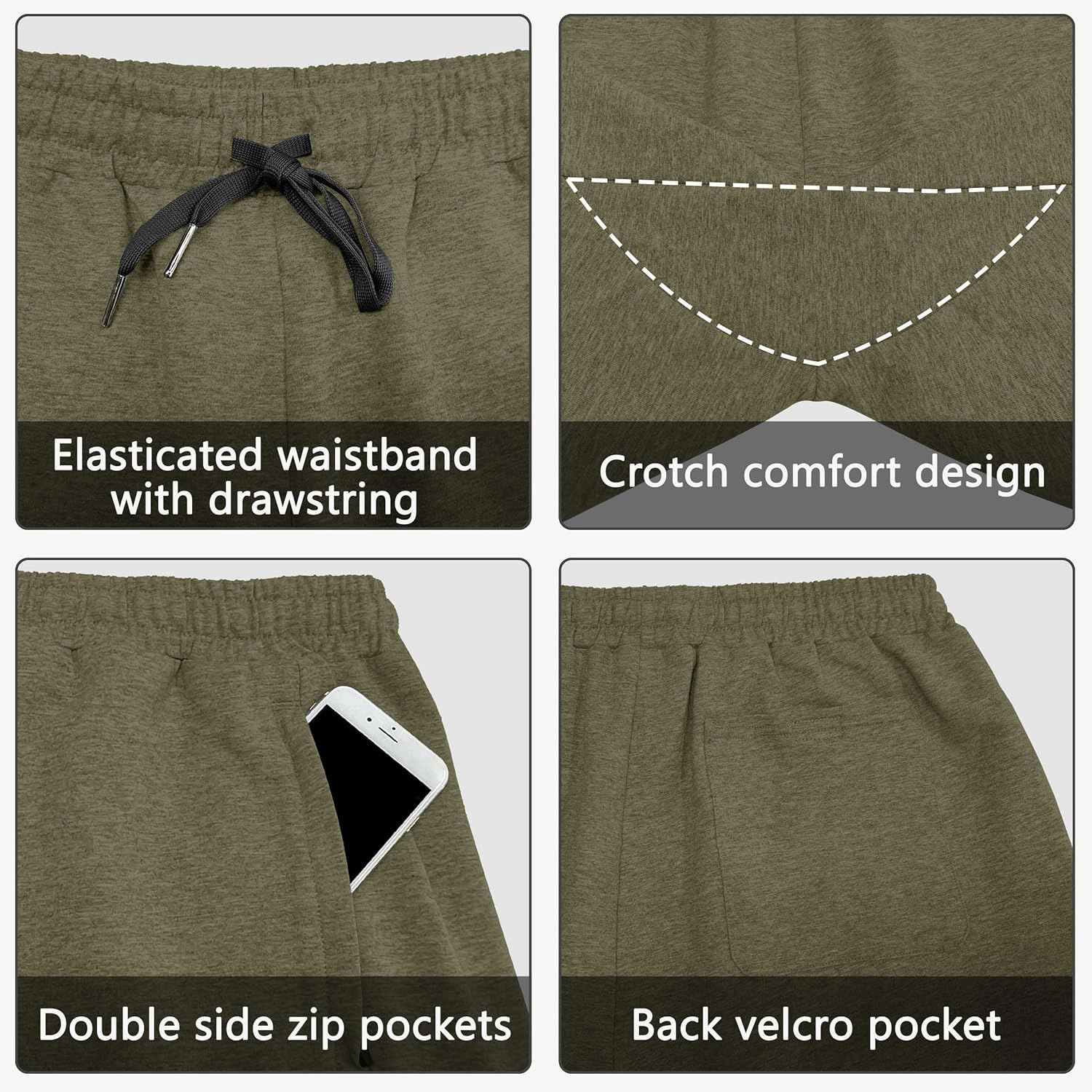 JWM Men's 7" Sweat Shorts - Cotton Above Knee Comfy Soft Casual Lounge Gym Workout Fleece Summer Shorts with Zipped Pockets