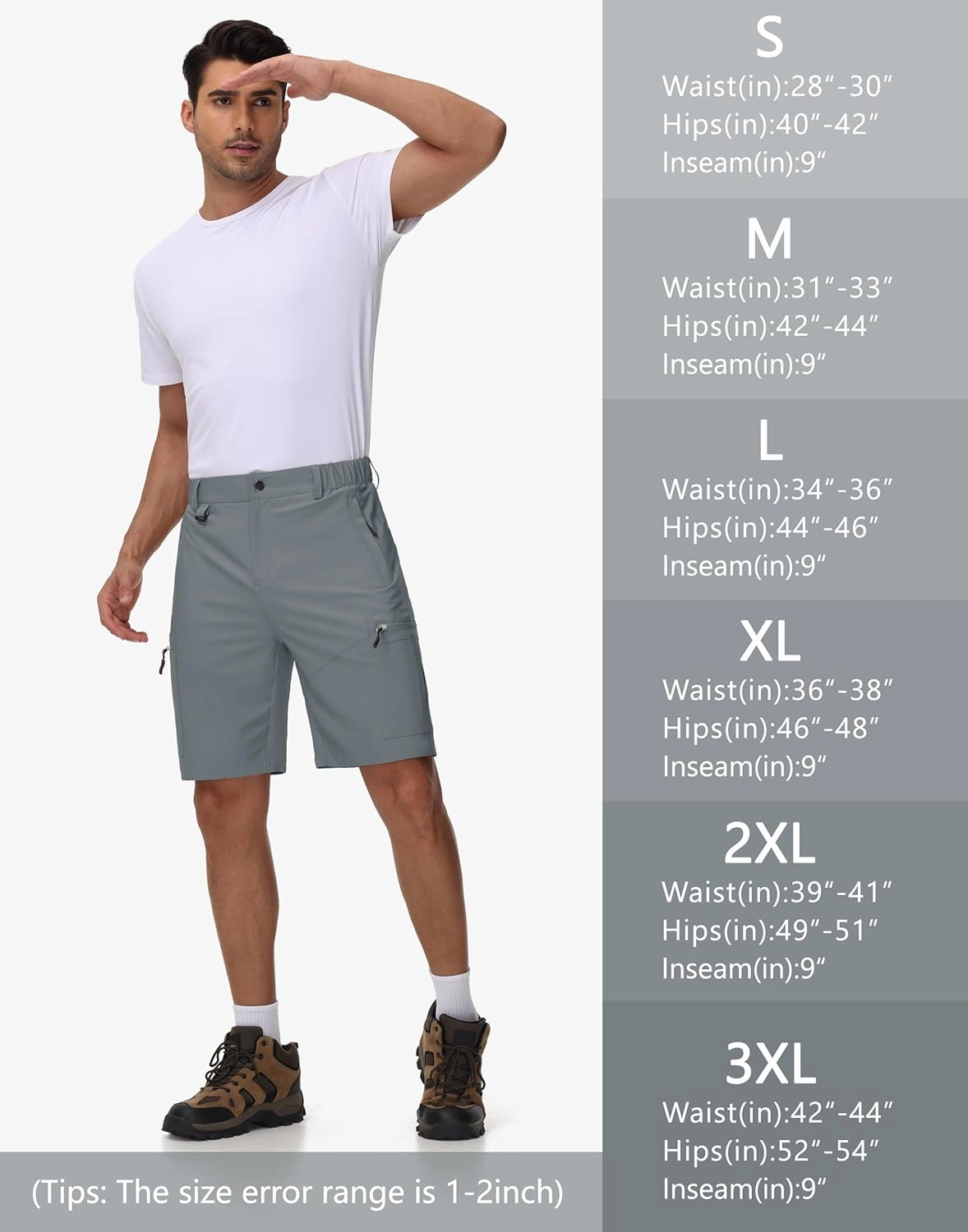 JWM Men's 9" Hiking Cargo Shorts - Lightweight Stretch Qucik Dry Casual Travel Golf Work Fishing Shorts with 5 Zipper Pockets