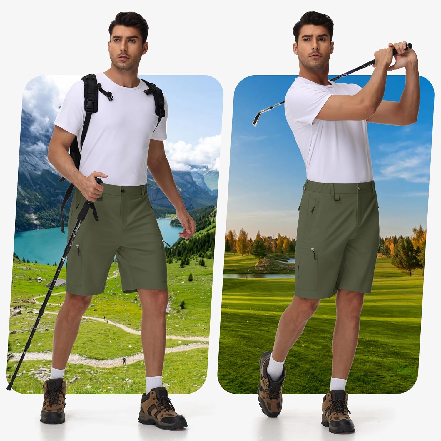 JWM Men's 9" Hiking Cargo Shorts - Lightweight Stretch Qucik Dry Casual Travel Golf Work Fishing Shorts with 5 Zipper Pockets