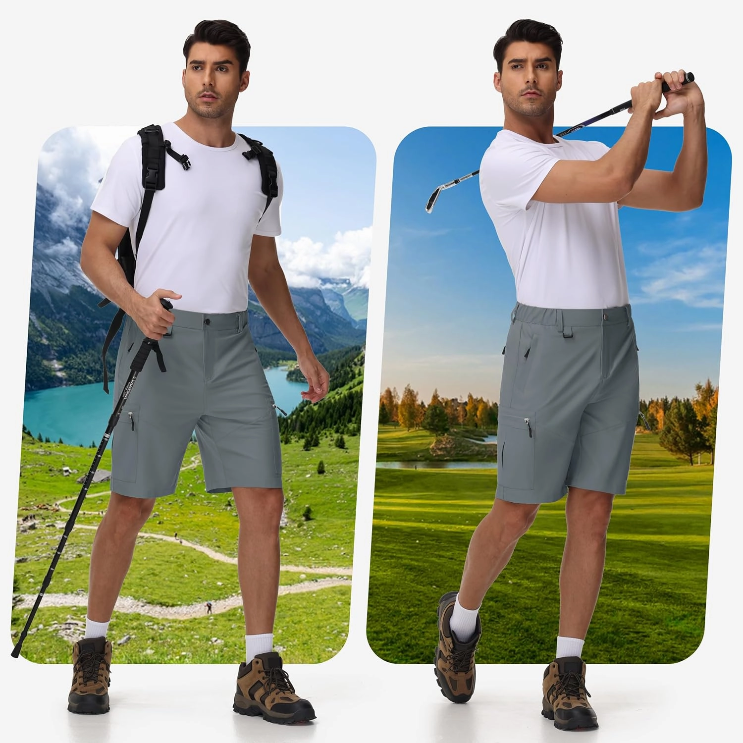 JWM Men's 9" Hiking Cargo Shorts - Lightweight Stretch Qucik Dry Casual Travel Golf Work Fishing Shorts with 5 Zipper Pockets