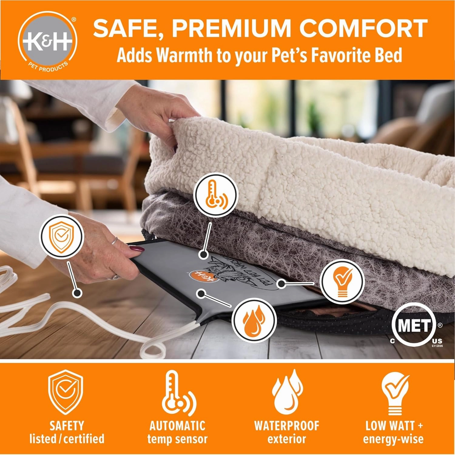 K&H Pet Products Pet Bed Warmer, Turn Any Pet Bed Into a Heated Cat or Dog Bed, Waterproof Indoor Heated Warming Pad Insert, Automatic Temperature, Safety Listed - Medium 20.5 X 6.75in Gray