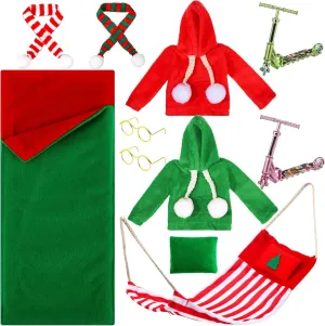 Kacctyen 11 Pcs Christmas Accessories Christmas Doll Clothes Sets Include Scooter Sleeping Bag Hoodie Scarf Glasses Pillow Shoes Scarf for Doll Decor