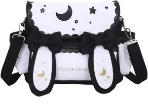 Kawaii Anime Star Moon Crossbody Bag, Back to School Supplies, Japanese Cute Bowknot Bunny Magic Casual Shoulder Bag (Black)