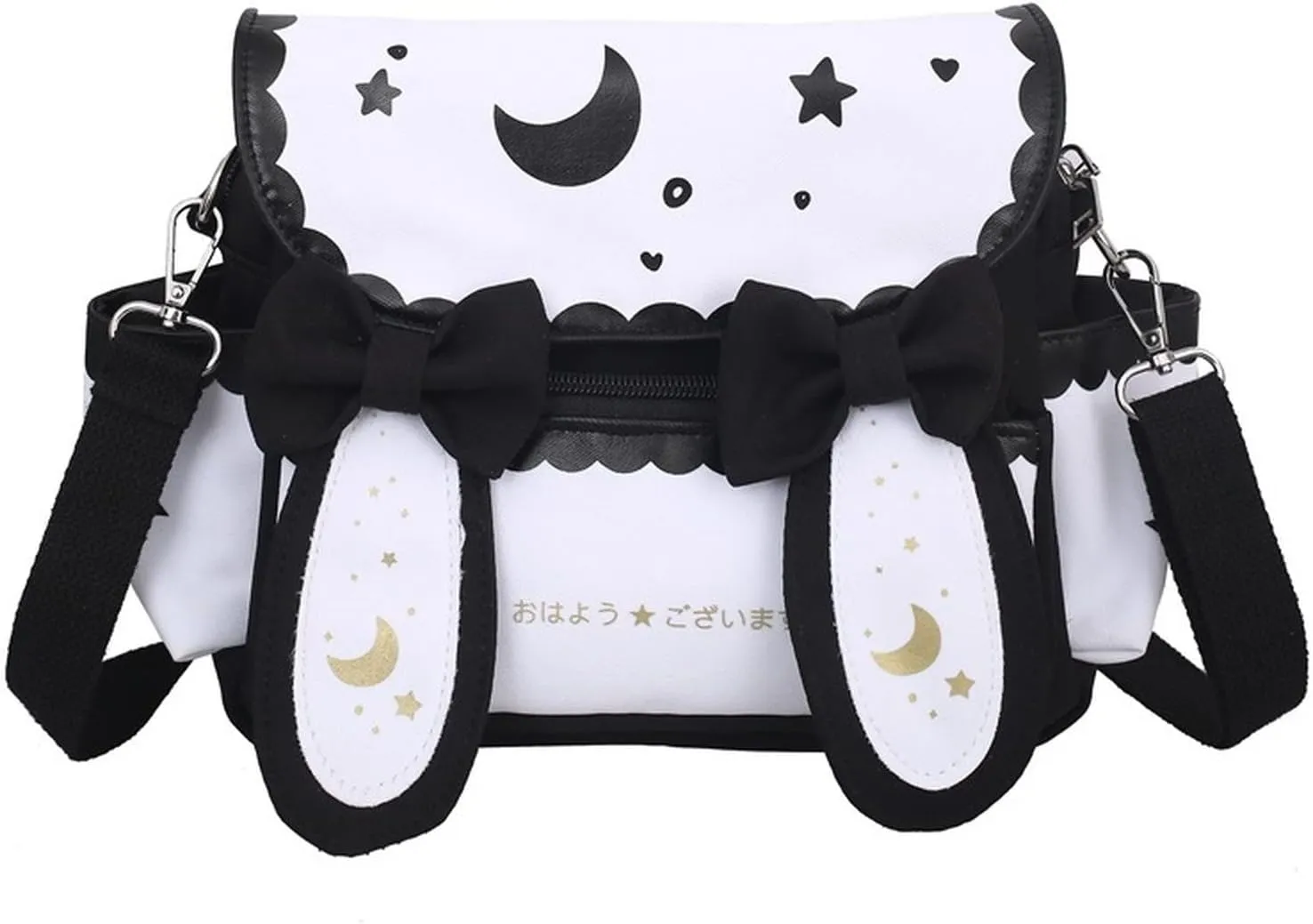 Kawaii Anime Star Moon Crossbody Bag, Back to School Supplies, Japanese Cute Bowknot Bunny Magic Casual Shoulder Bag (Black)