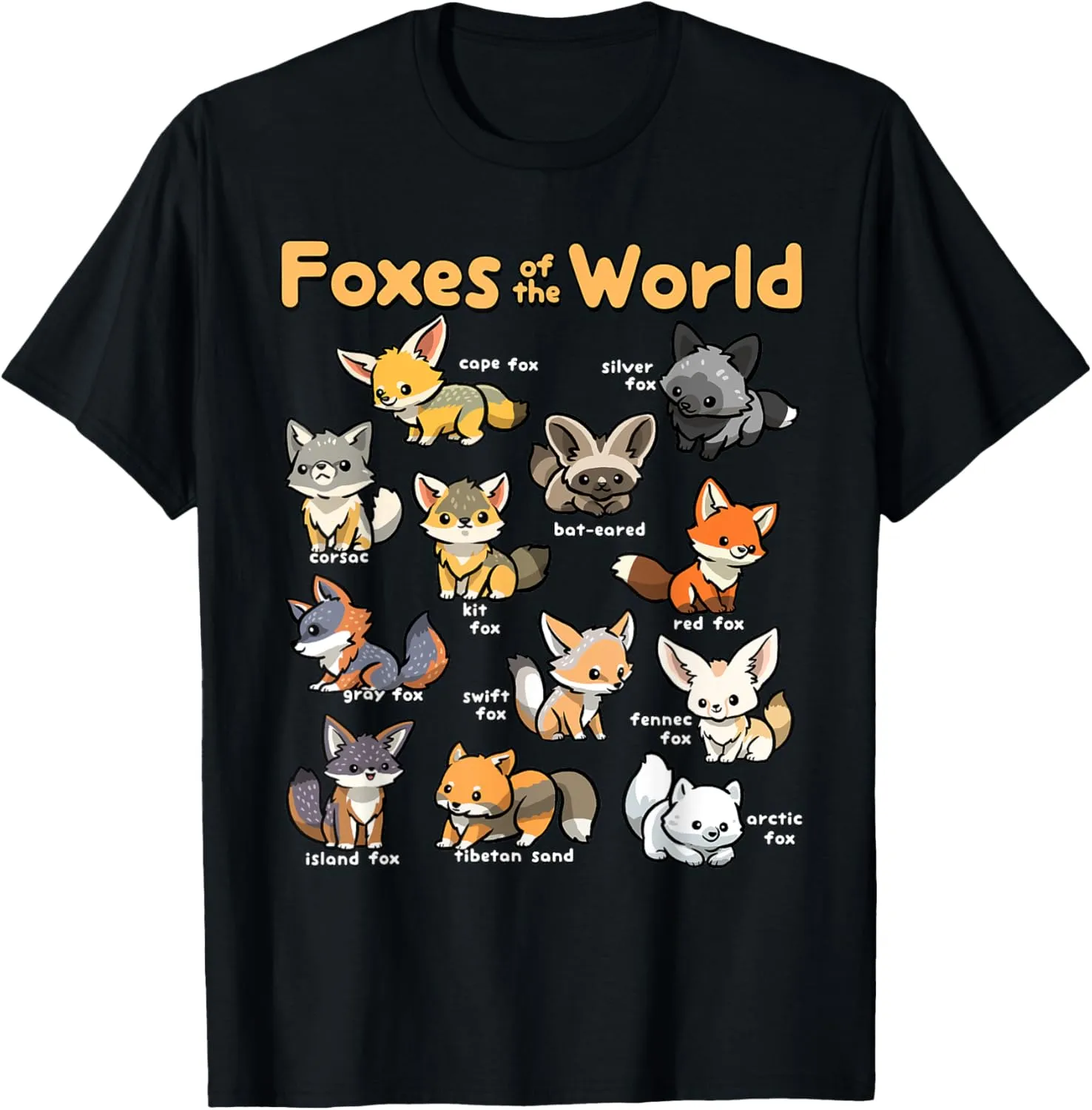Kawaii Fox Animals of the World Educational Animal Fox Lover T-Shirt