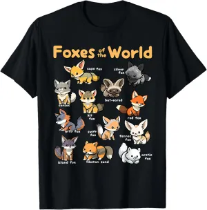 Kawaii Fox Animals of the World Educational Animal Fox Lover T-Shirt
