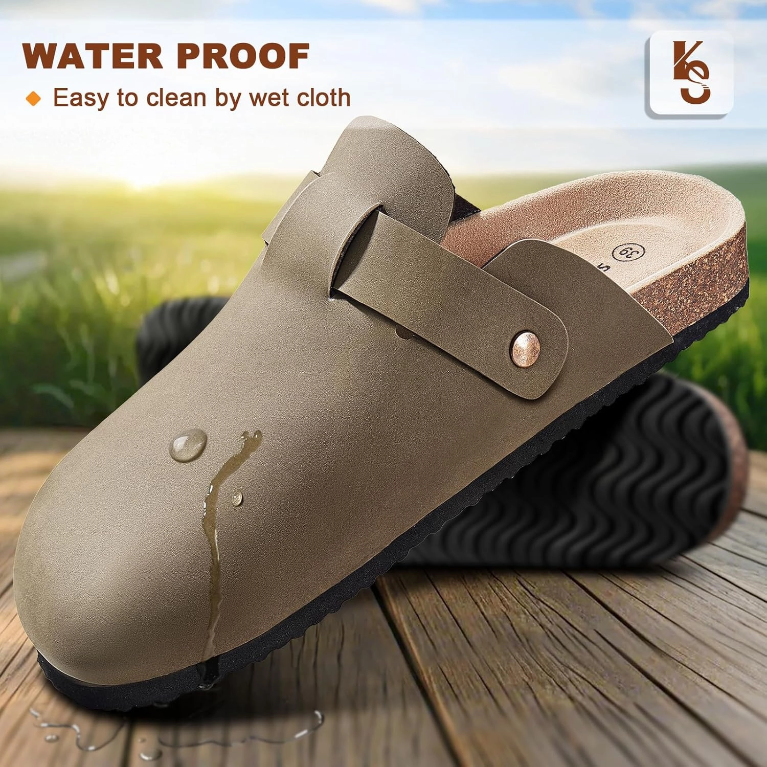 KEMISANT Women Clogs Comfortable Mules Clogs Sandals Slippers Men Women-Suede Upper Cushioned Cork-Footbed