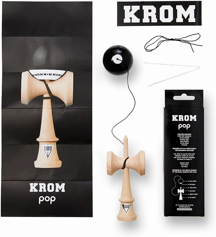 Kendama Toy POP LOL Black - High Wood Quality - Extra Strong - for Beginner and Pro - Gift Pack : Extra String   Stickers